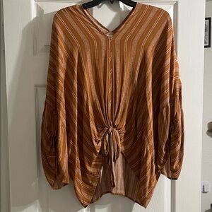Women’s Rust Striped Tie-Front Blouse - Unbranded